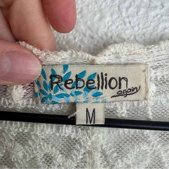 68 Rebellion Again Women's M Cream Boho Sheer Kimono Duster Coastal Festival - Picture 4 of 10